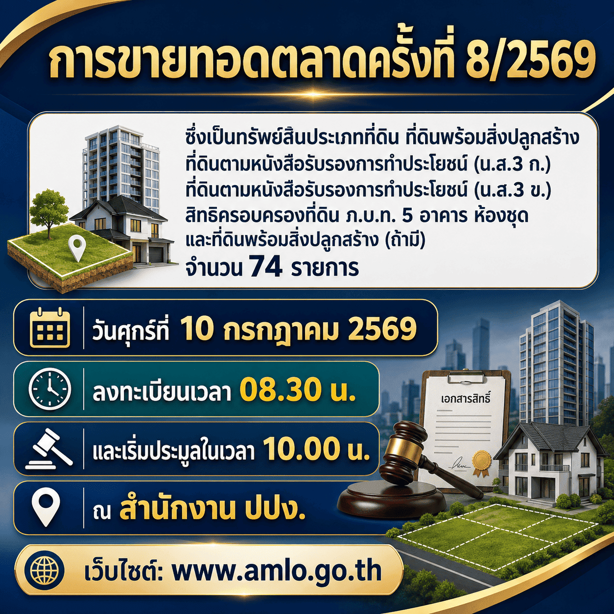 การประมูลขายทอดตลาดทรัพย์สินของ สอ.กษ. ครั้งที่ 8/2569